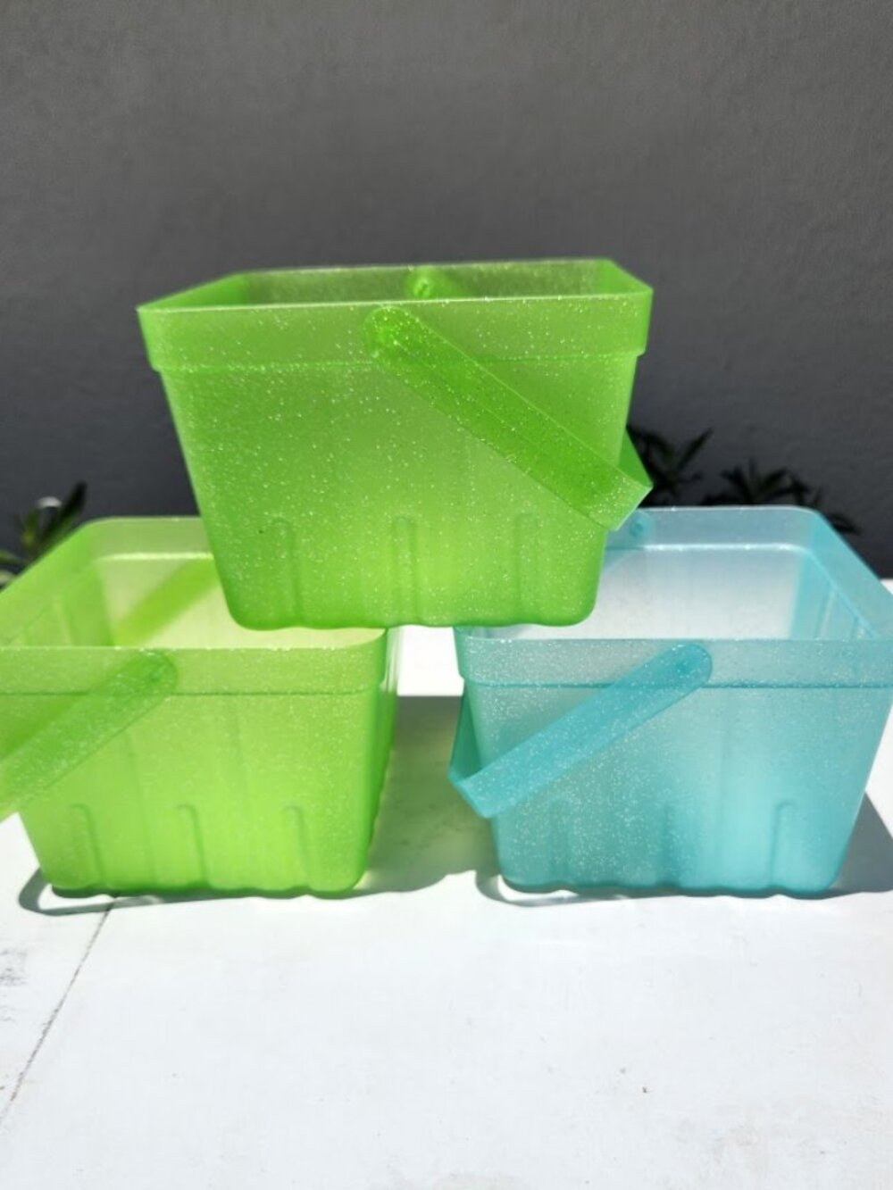 Set of 3 Baskets Basket Bundle with Handle Blue Green Sparkly Easter Basket Part